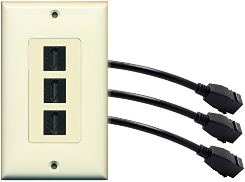 RiteAV (1 Gang Decorative 3 HDMI Black Wall Plate w/Pigtail Extension Cable Light Almond