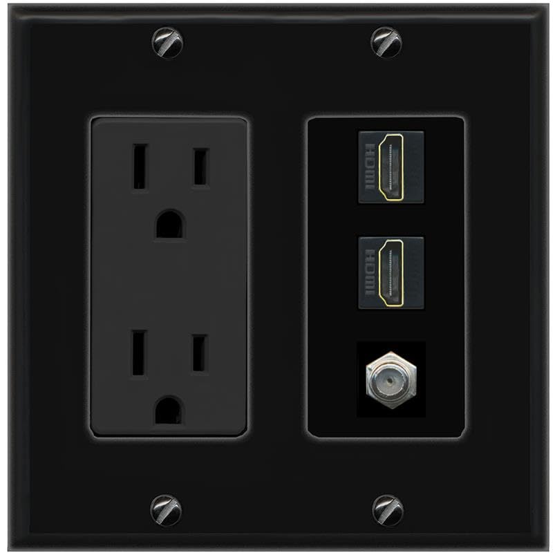 COAX 2 HDMI Wall Plate-Outlet Black/Black