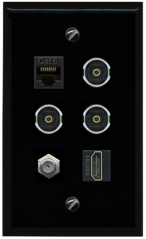 RiteAV CAT6 Coax HDMI 3 TOSLINK Flat/Solid Wall Plate [Black]