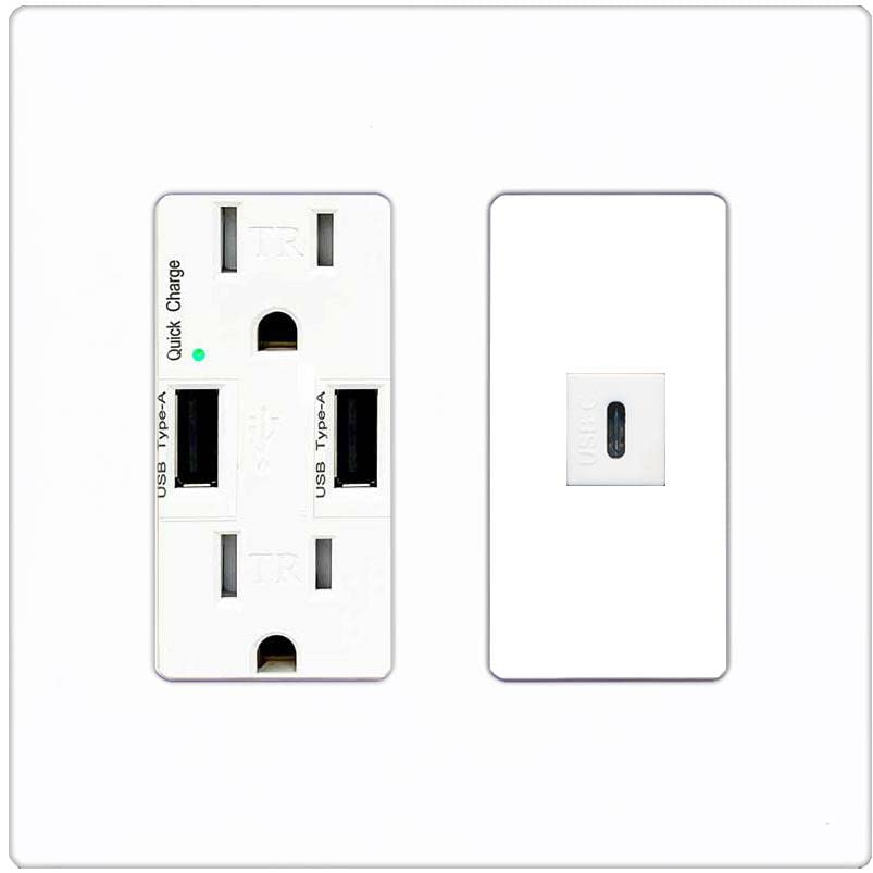 RiteAV USBC Wall Plate - USB Charger [Screwless White]