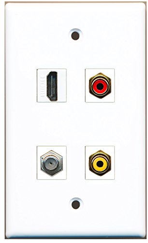 RiteAV - 1 Port HDMI 1 Port RCA Red 1 Port RCA Yellow 1 Port Coax Cable TV- F-Type Wall Plate
