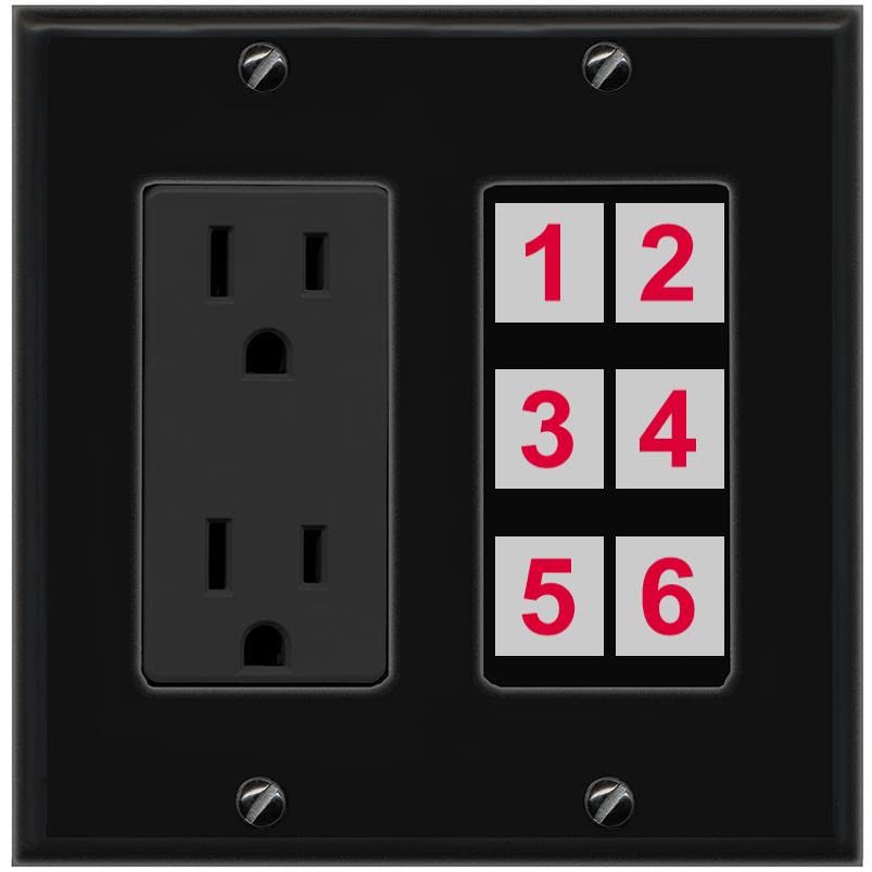 RiteAV 6 Port Custom Wall Plate - Outlet [Black/Black]