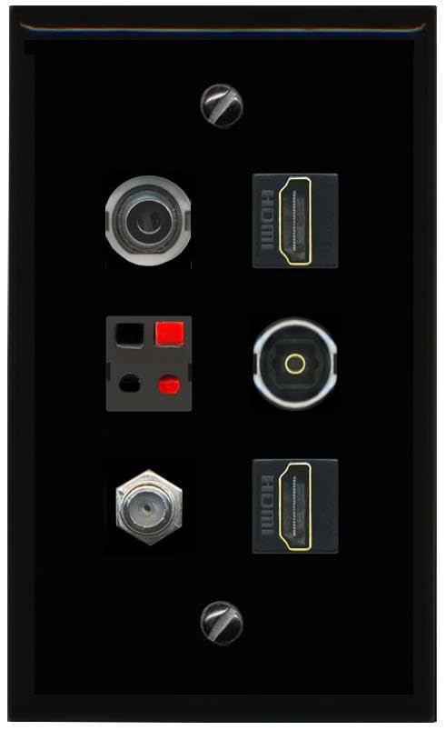RiteAV 3.5mm COAX 2 HDMI SPEAKER TOSLINK Flat/Solid Wall Plate [Black]