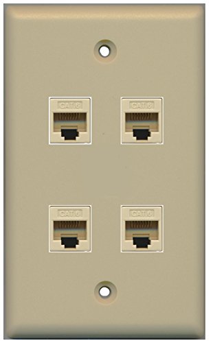 RiteAV (1 Gang Flat 4 Cat6 Ivory Wall Plate Ivory
