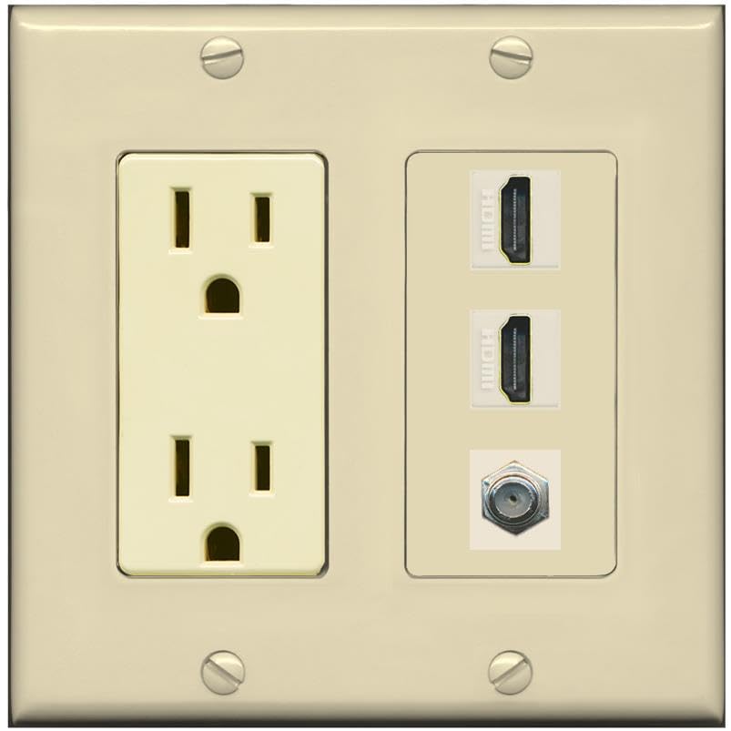 Coax 2 HDMI Wall Plate-Outlet Ivory/Ivory