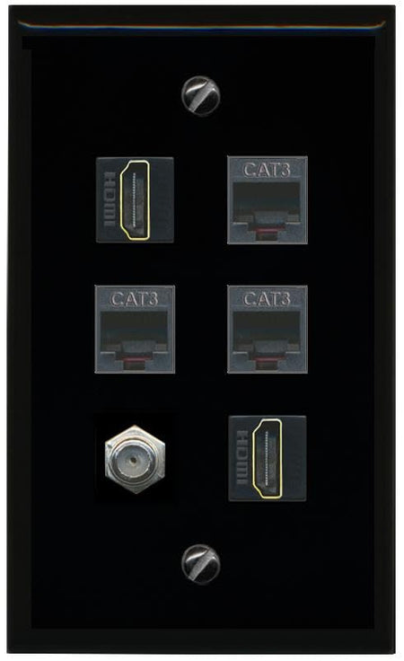 RiteAV COAX 2 HDMI 3 PHONE Flat/Solid Wall Plate [Black]