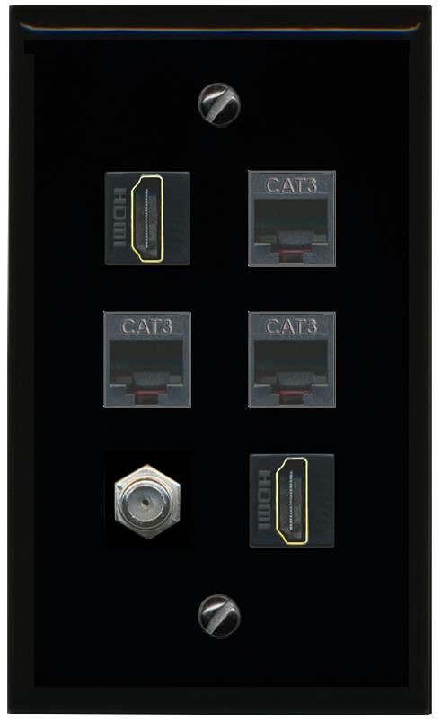 RiteAV COAX 2 HDMI 3 PHONE Flat/Solid Wall Plate [Black]