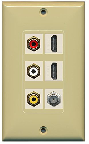 RiteAV - (1 Gang Decorative Composite Video 2 HDMI Ivory Coax Ivory Wall Plate Ivory