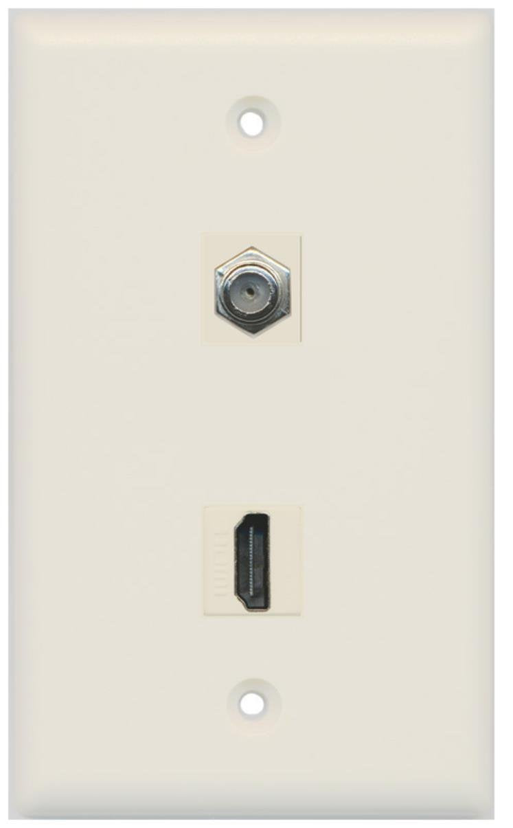 RiteAV - Flat 1 Port HDMI 1 Port Coax Cable TV- F-Type Wall Plate - Light Almond
