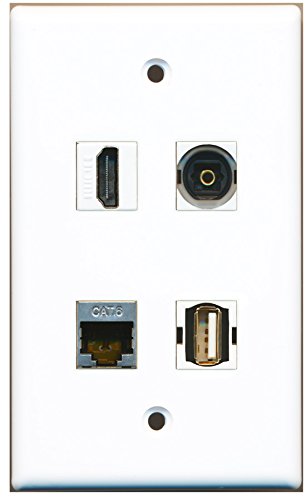 RiteAV - 1 Port HDMI 1 Port USB A-A 1 Port Shielded Cat6 Ethernet 1 Port Toslink Wall Plate