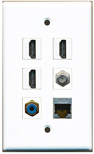 RiteAV - 3 HDMI 1 Port RCA Blue 1 Port Coax Cable TV- F-Type 1 Port Shielded Cat6 Ethernet Wall Plate