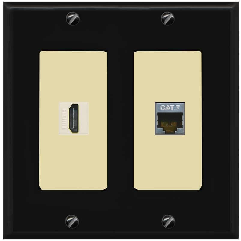 RiteAV HDMI and Cat7 Wall Plate - 2 Gang [Black/Ivory]