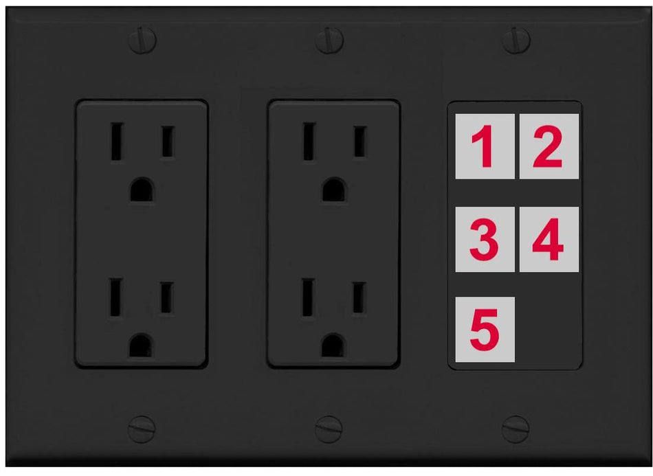 RiteAV Custom Wall Plate 5 Port - 3G Dual Outlet [Black/Black]