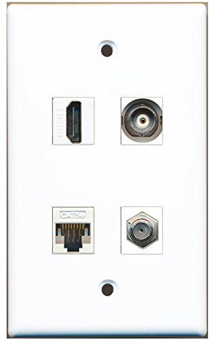 RiteAV - 1 Port HDMI 1 Port Coax Cable TV- F-Type 1 Port BNC 1 Port Cat5e Ethernet White Wall Plate