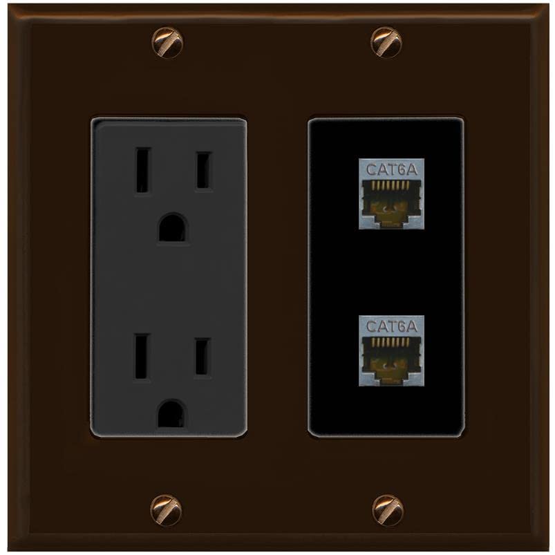 RiteAV 2 Port Cat6A Wall Plate - Outlet [Brown/Black]