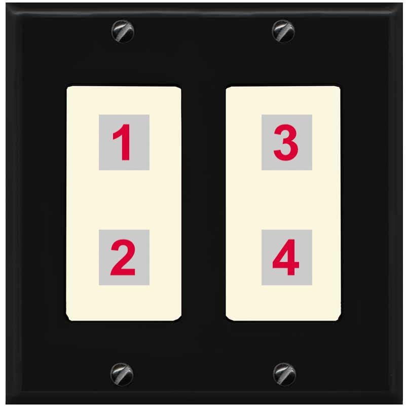 RiteAV Custom 4 Port Custom Wall Plate - 2 Gang [Black/Light-Almond]