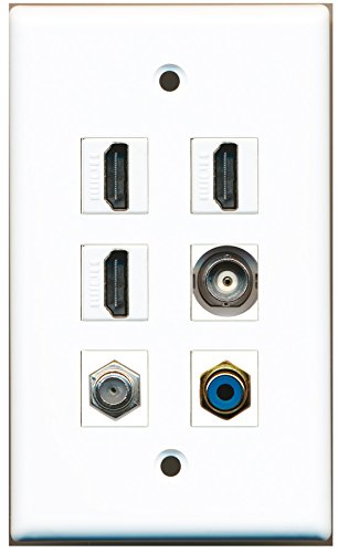 RiteAV - 3 HDMI 1 Port RCA Blue 1 Port Coax Cable TV- F-Type 1 Port BNC Wall Plate