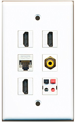 RiteAV - 3 HDMI 1 Port RCA Yellow 1 Port Cat5e Ethernet White 1 Port Speaker Wall Plate