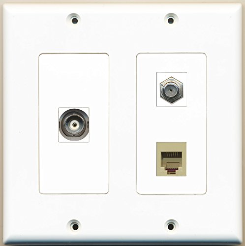 RiteAV - 1 Port Coax Cable TV- F-Type 1 Port Phone RJ11 RJ12 Beige 1 Port BNC - 2 Gang Wall Plate