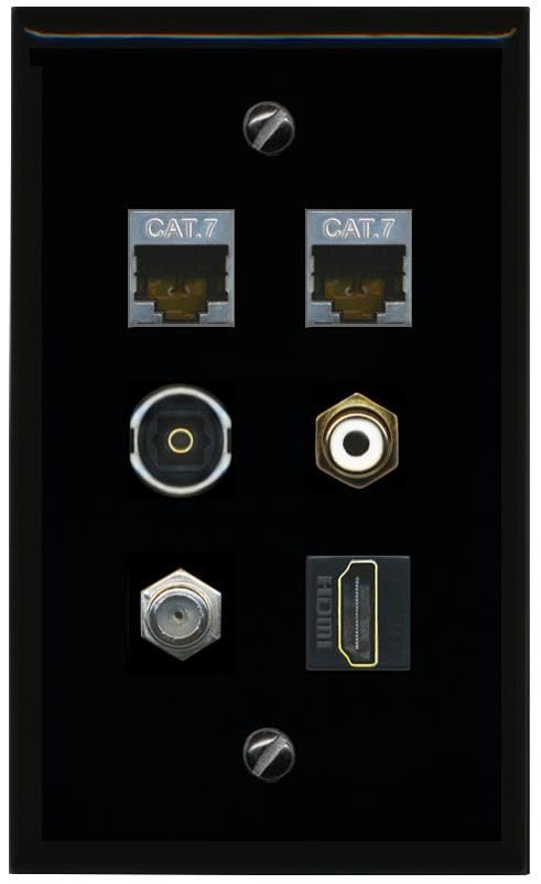 RiteAV 2 CAT7 COAX HDMI RCA WHITE TOSLINK Flat/Solid Wall Plate [Black]