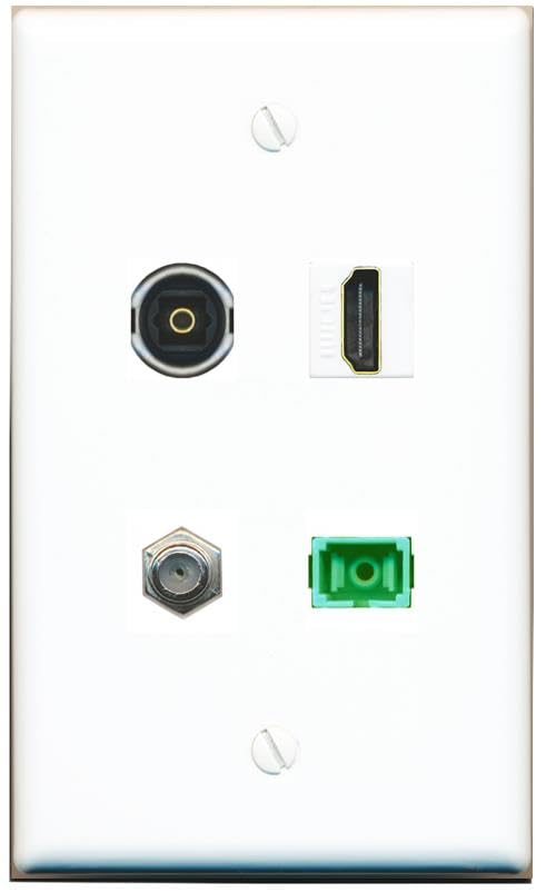 RiteAV - COAX HDMI SC-APC Singlemode Simplex TOSLINK Wall Plate Flat White