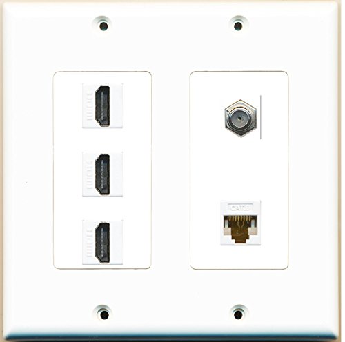 RiteAV (2 Gang Decorative 3 HDMI Coax Cat6 White Wall Plate White