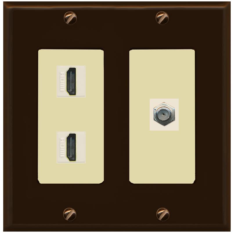 Coax 2 HDMI Wall Plate-2 Gang Brown/Ivory