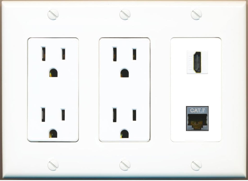 RiteAV HDMI and Cat7 Wall Plate - 3G Dual Outlet [White/White]