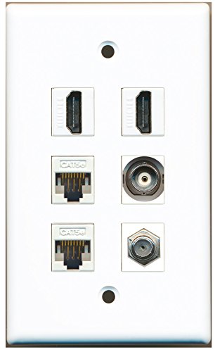 RiteAV - 2 HDMI 1 Port Coax Cable TV- F-Type 1 Port BNC 2 Port Cat5e Ethernet White Wall Plate