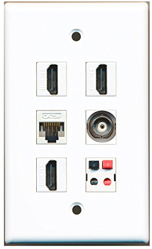 RiteAV - 3 HDMI 1 Port BNC 1 Port Cat5e Ethernet White 1 Port Speaker Wall Plate