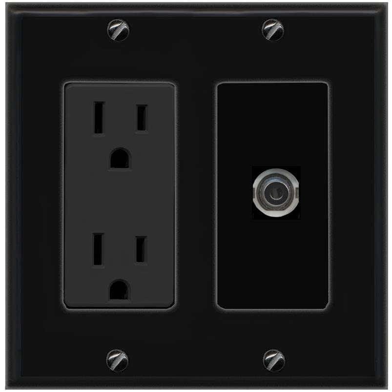 RiteAV 3.5MM Wall Plate with Power Outlet [Black]