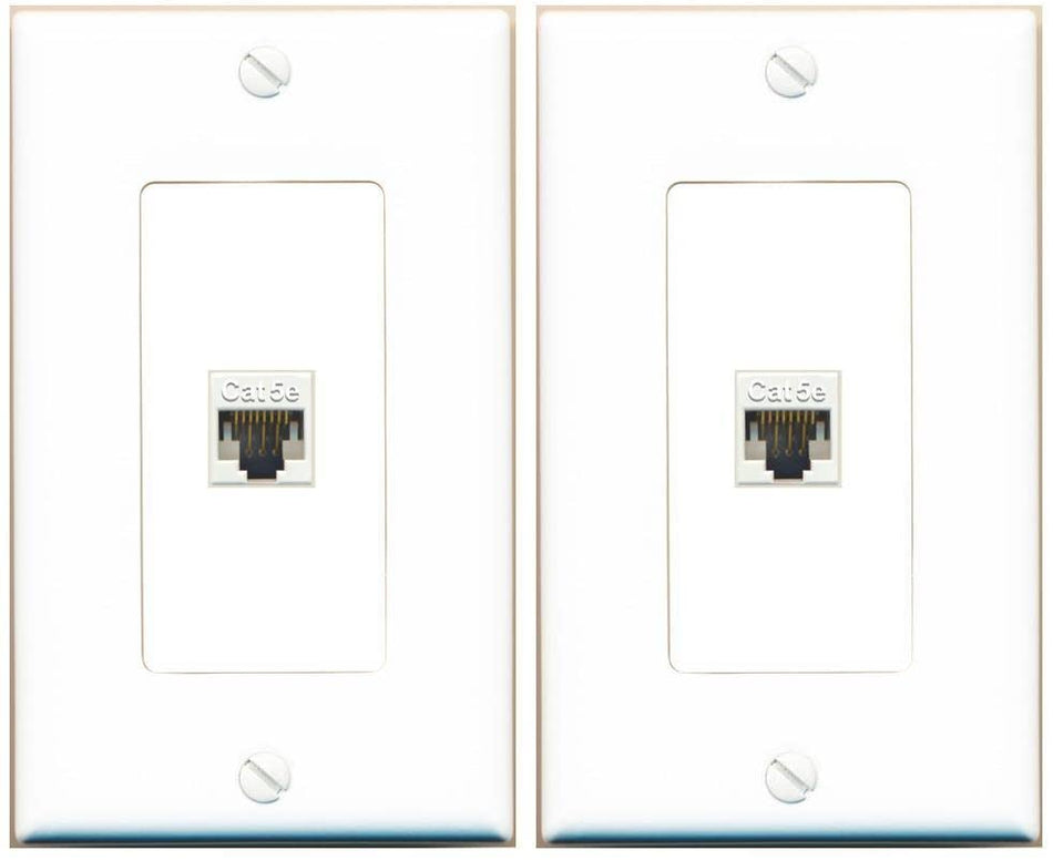RiteAV (2 Pack 1 Port Cat5e Rj45 Ethernet Wall Plate White Lot (Copy)