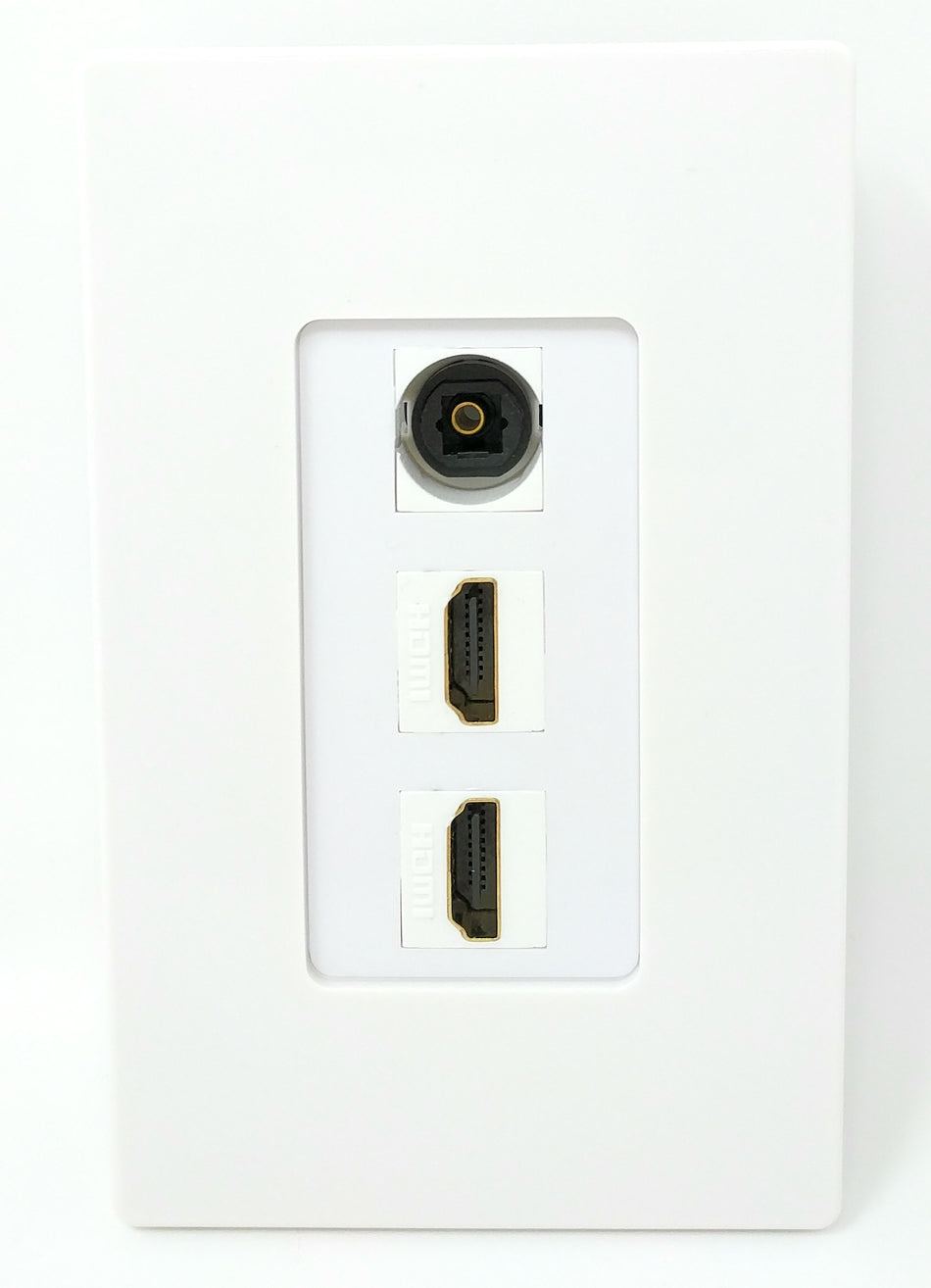 RiteAV - 2 Port HDMI 1 Toslink Screwless Decorative Wall Plate - White
