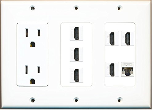 RiteAV - (3 Gang 15 Amp Power Outlet 6 HDMI Cat5e Ethernet Wall Plate White