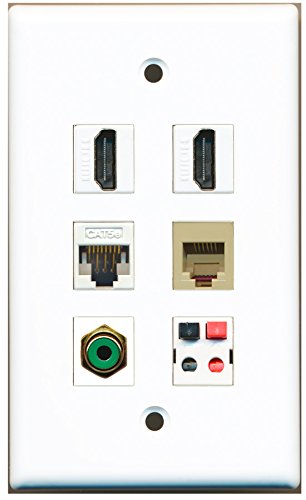 RiteAV - 2 HDMI 1 Port RCA Green 1 Port Phone RJ11 RJ12 Beige 1 Port Cat5e Ethernet White 1 Port Speaker Wall Plate