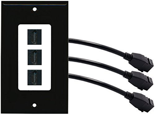 RiteAV (1 Gang Decorative) 3 HDMI Black Wall Plate w/Pigtail Extension Cable Black on White