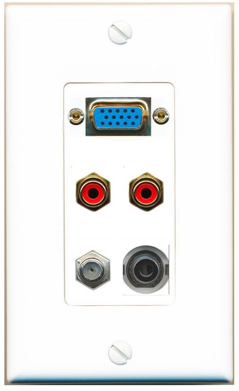 RiteAV SVGA + 3.5mm COAX 2 RCA-RED Wall Plate [White]