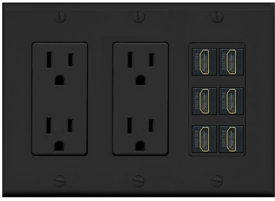 RiteAV HDMI Wall Plate 6 Port - 3G Dual Outlet [Black/Black]