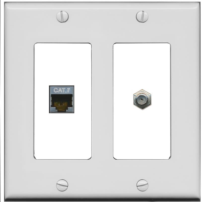 RiteAV Coax and Cat7 Wall Plate - 2 Gang [Gray/White]