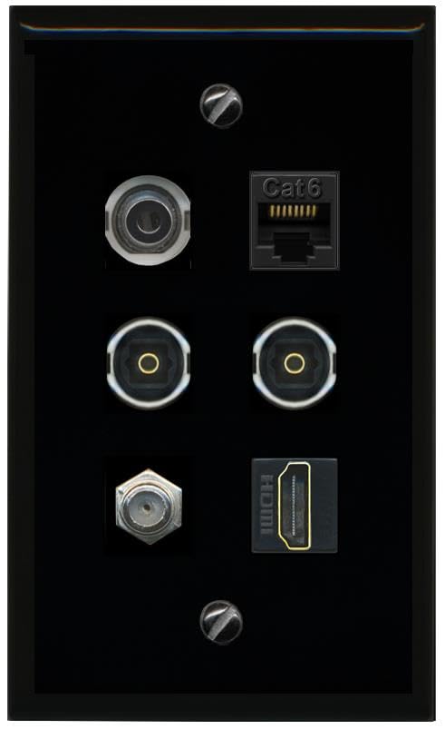 RiteAV 3.5mm CAT6 Coax HDMI 2 TOSLINK Flat/Solid Wall Plate [Black]