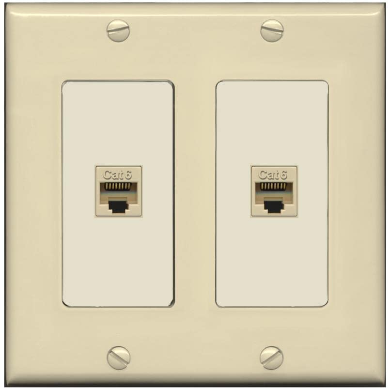 RiteAV 2 Port Cat6 Ethernet Wall Plate - 2 Gang [Ivory/Light-Almond]