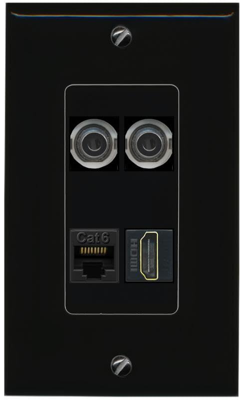 RiteAV 2 3.5mm CAT6 HDMI Wall Plate Decorative [Black]