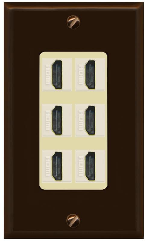 RiteAV HDMI Wall Plate 6 Port - 1 Gang [Brown/Ivory]