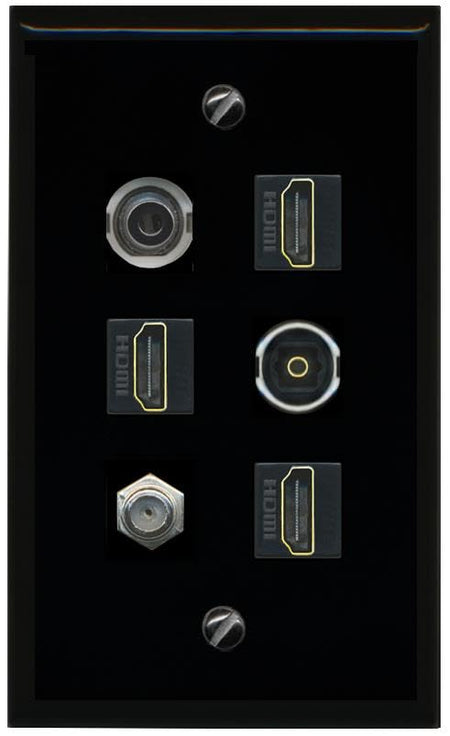 RiteAV 3.5mm Coax 3 HDMI TOSLINK Flat/Solid Wall Plate [Black]