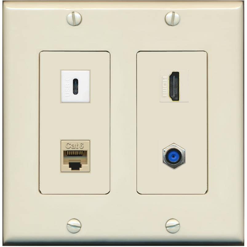 RiteAV USBC HDMI Cat6 Coax F81 Wall Plate - 2 Gang [Light-Almond]