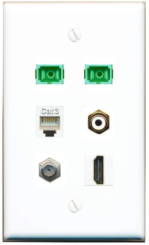 RiteAV Coax HDMI Phone RCA-White 2 SC-APC-SX Flat/Solid Wall Plate [White]
