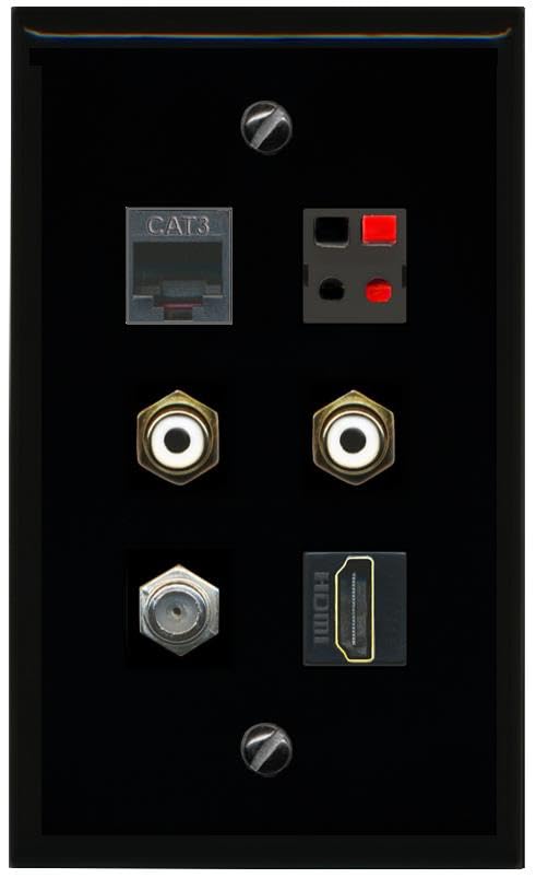 RiteAV COAX HDMI PHONE 2 RCA WHITE SPEAKER Flat/Solid Wall Plate [Black]