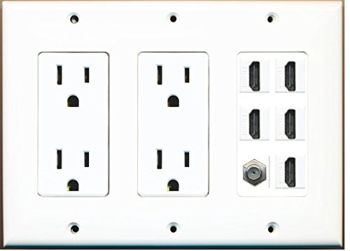 RiteAV - (3 Gang 2 15A Power Outlet 5 HDMI Coax Wall Plate White