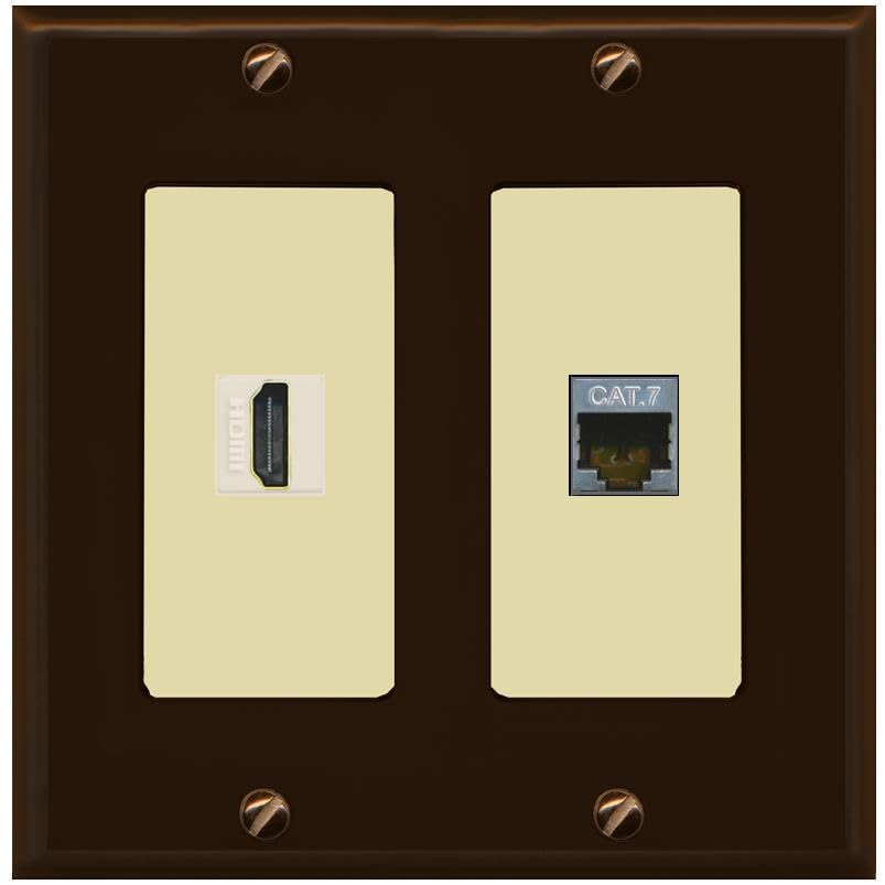 RiteAV HDMI and Cat7 Wall Plate - 2 Gang [Brown/Ivory]