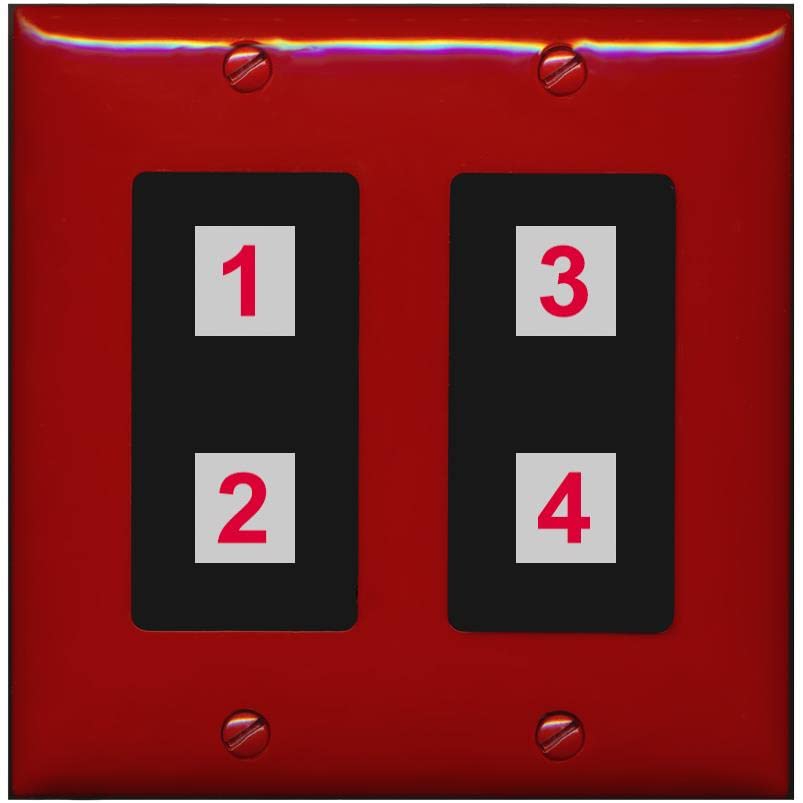 RiteAV Custom 4 Port Custom Wall Plate - 2 Gang [Red/Black]